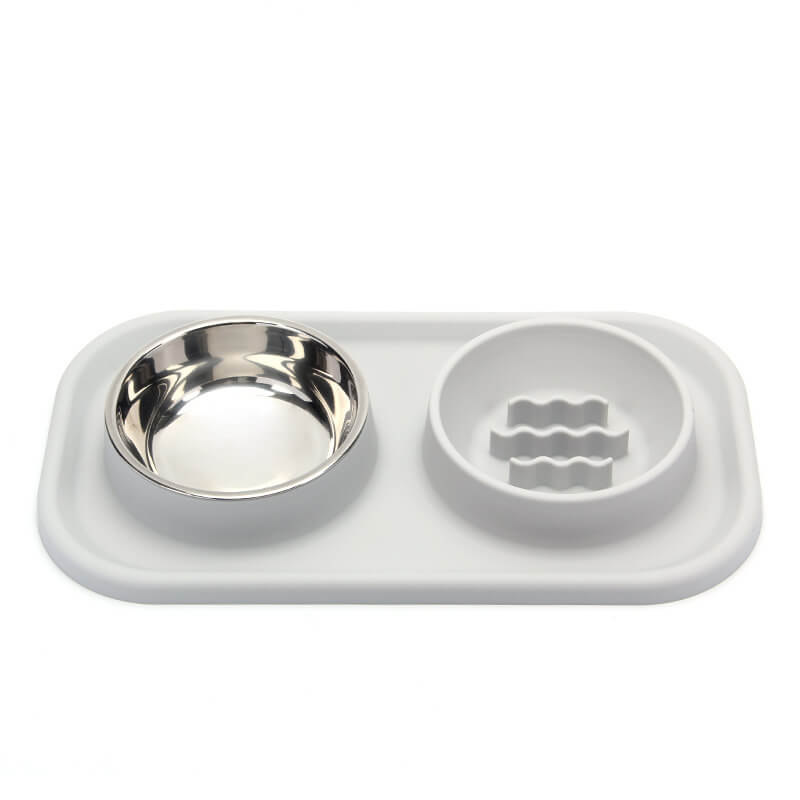Dual-Bowl Dog Slow Feeder – Silicone, Non-Slip, Stainless