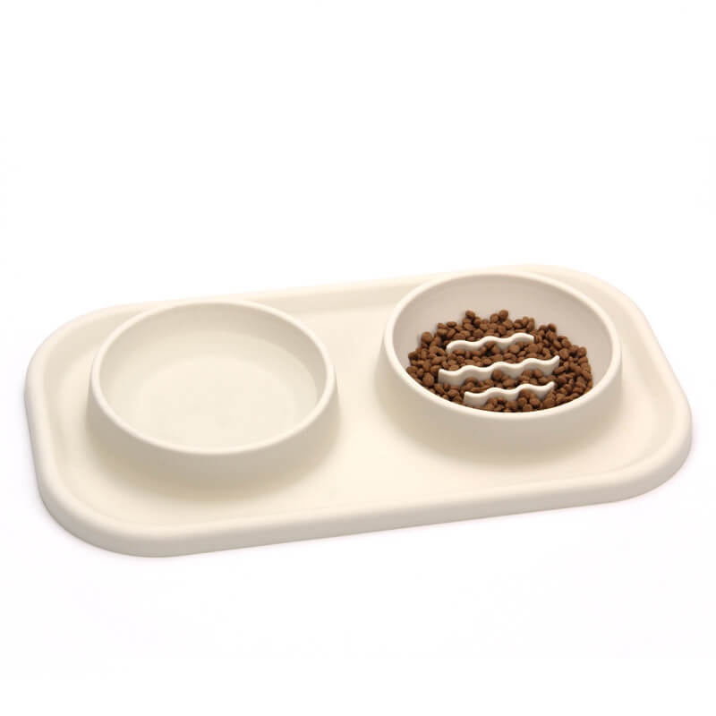 Dual-Bowl Dog Slow Feeder – Silicone, Non-Slip, Stainless