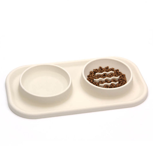 Dual-Bowl Dog Slow Feeder – Silicone, Non-Slip, Stainless