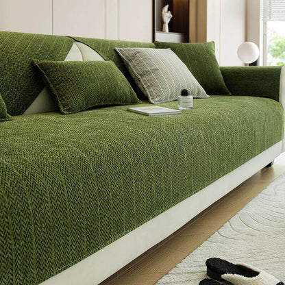Chenille Sofa Cover – Scratch-Resistant Solid Color Herringbone Washable Pet Couch Protector