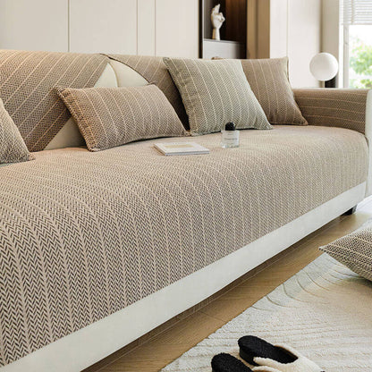 Chenille Sofa Cover – Scratch-Resistant Solid Color Herringbone Washable Pet Couch Protector