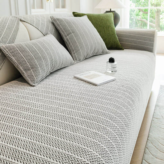 Chenille Sofa Cover – Scratch-Resistant Solid Color Herringbone Washable Pet Couch Protector
