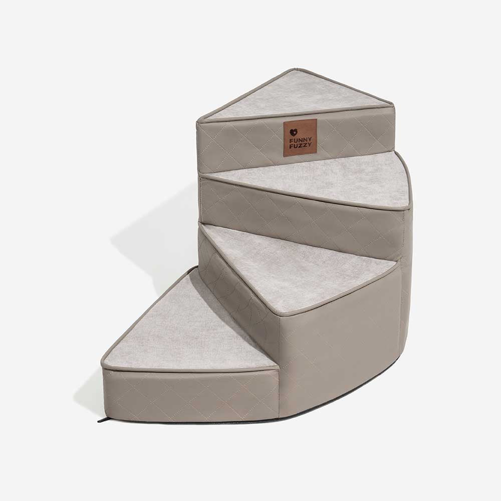 Dog Stairs for Bed & Sofa – Luxe Faux Leather Spiral Pet Steps, Water-Repellent & Washable (StepEase)