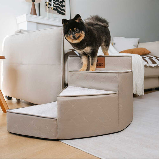 Dog Stairs for Bed & Sofa – Luxe Faux Leather Spiral Pet Steps, Water-Repellent & Washable (StepEase)