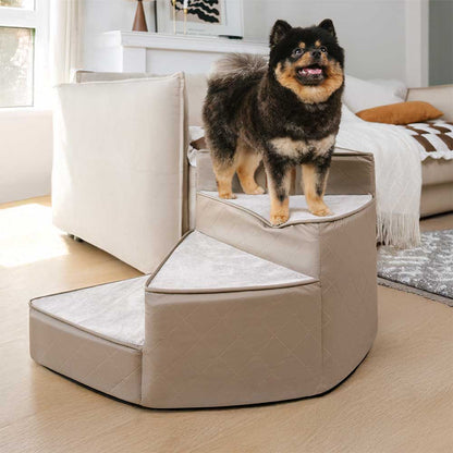 Dog Stairs for Bed & Sofa – Luxe Faux Leather Spiral Pet Steps, Water-Repellent & Washable (StepEase)