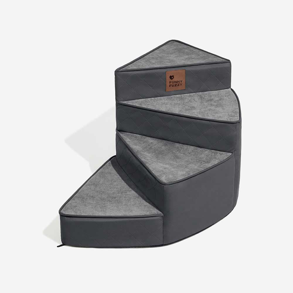 Dog Stairs for Bed & Sofa – Luxe Faux Leather Spiral Pet Steps, Water-Repellent & Washable (StepEase)