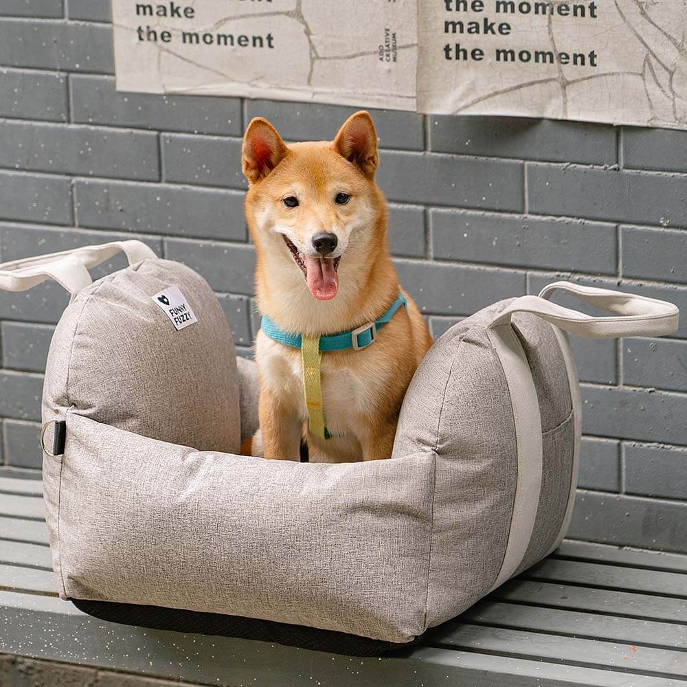 Dog Car Seat Bed – First Class Booster with Safety Belt, Washable Cushion & Travel Carrier