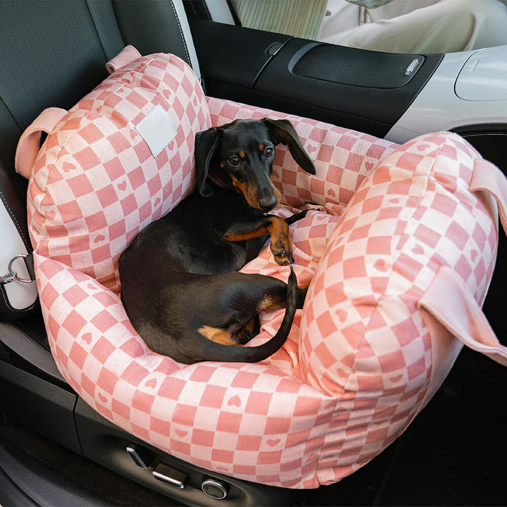 Dog Car Seat Bed – First Class Booster with Safety Belt, Washable Cushion & Travel Carrier