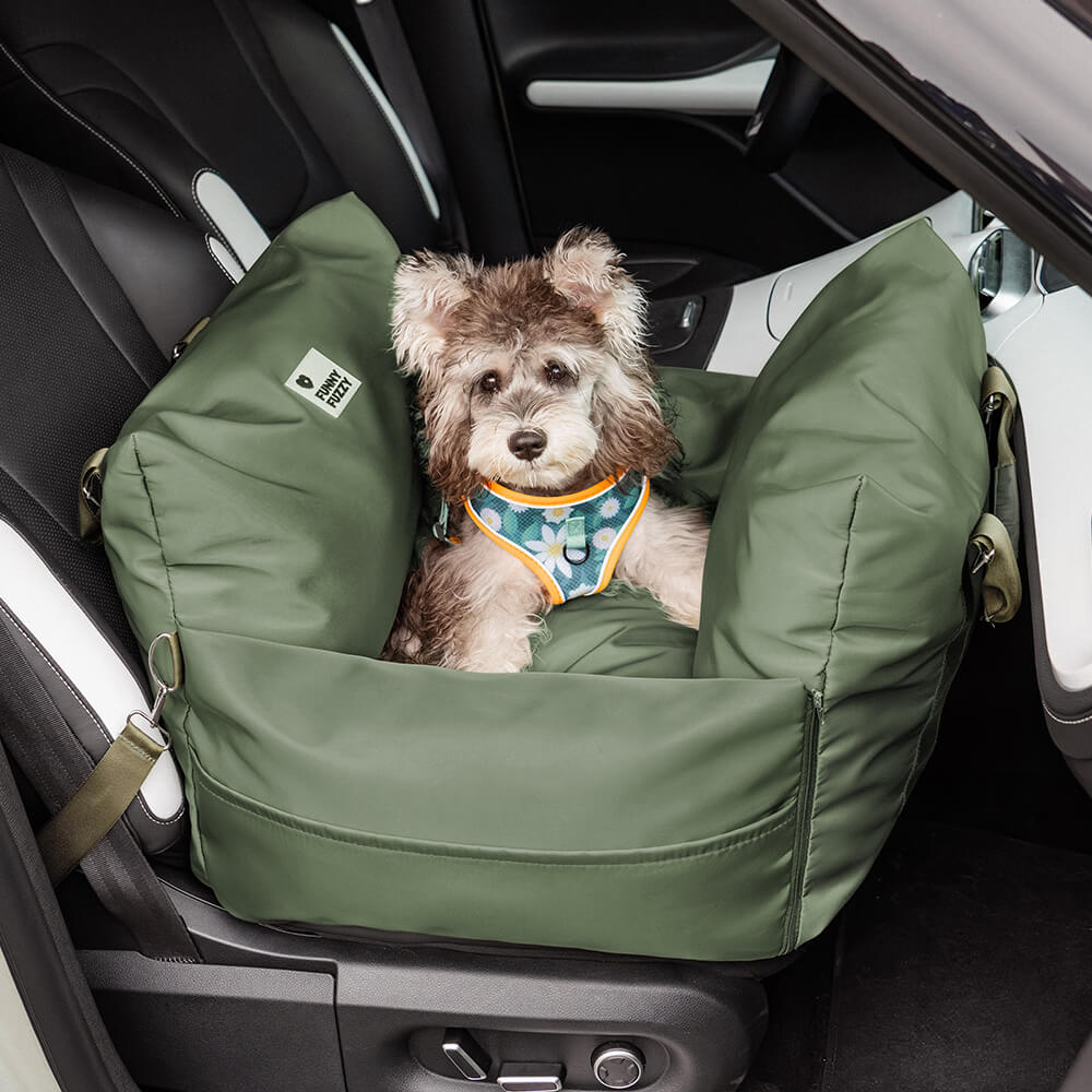 Dog Car Seat Bed – First Class Booster with Safety Belt, Washable Cushion & Travel Carrier