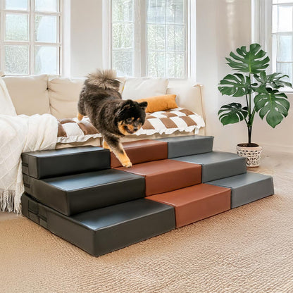 Dog Stairs for Bed & Sofa – Waterproof Washable PU Leather Modular Multi-Level Pet Steps