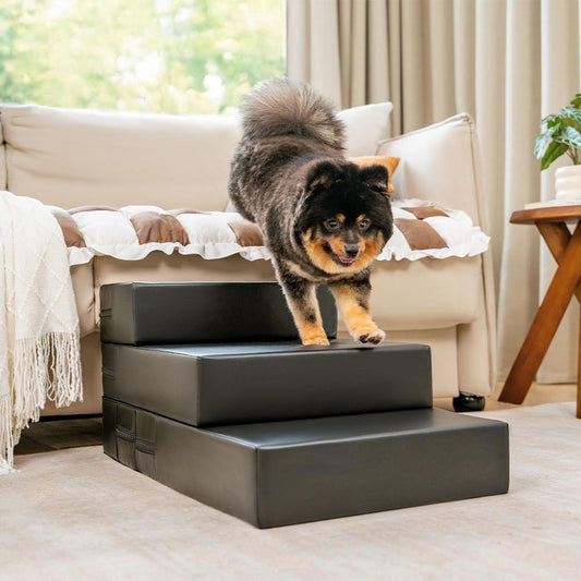 Dog Stairs for Bed & Sofa – Waterproof Washable PU Leather Modular Multi-Level Pet Steps