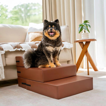 Dog Stairs for Bed & Sofa – Waterproof Washable PU Leather Modular Multi-Level Pet Steps