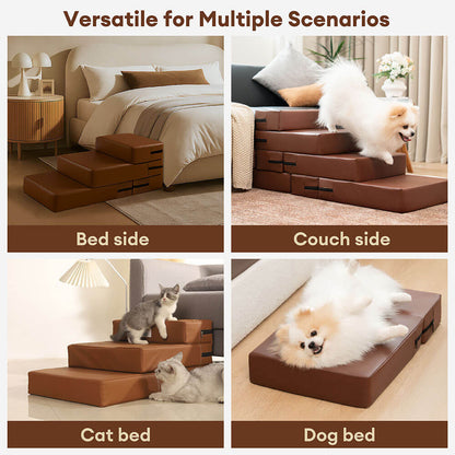 Dog Stairs for Bed & Sofa – Waterproof Washable PU Leather Modular Multi-Level Pet Steps