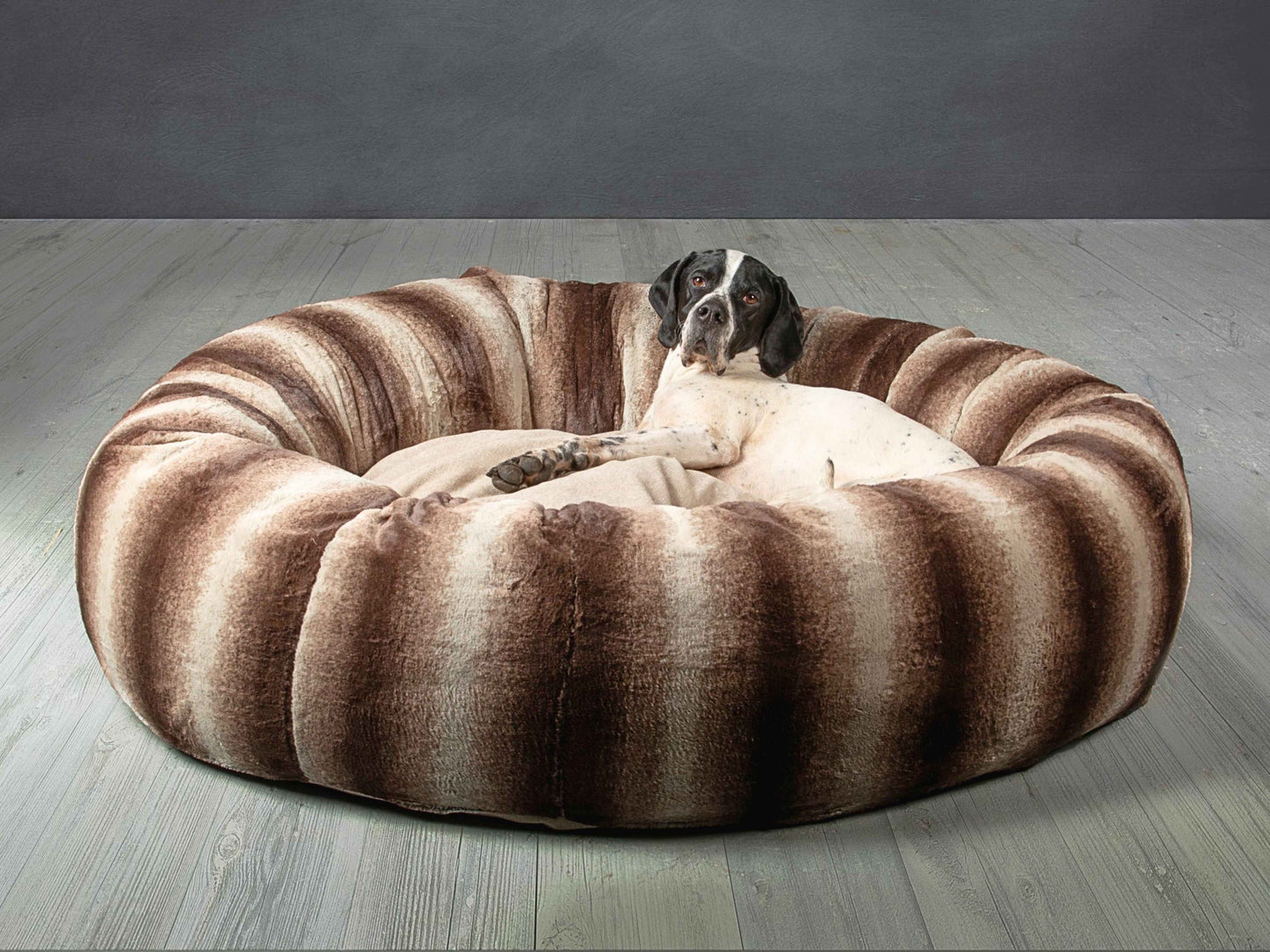 Donut Dog Bed – Brown Luxury Calming Plush Sofa Nest with Washable Removable Cover