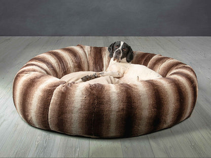 Donut Dog Bed – Brown Luxury Calming Plush Sofa Nest with Washable Removable Cover