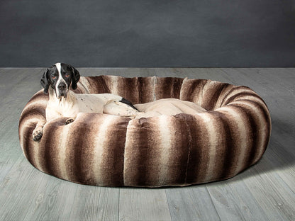 Donut Dog Bed – Brown Luxury Calming Plush Sofa Nest with Washable Removable Cover