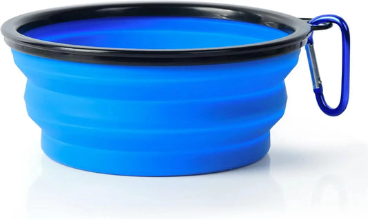 Collapsible Silicone Pet Bowl 350 ml – Foldable Travel Dish with Clip, Blue - mafooouk