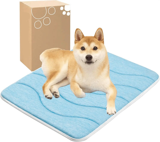 Cooling Dog Foam Pad – Sky Blue Summer Sleeping Mat with Non - Slip Base, Safe Washable Flat Pet Bed for Home & Travel - mafooouk