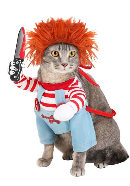 Deadly Doll Dog Costume – Halloween Pet Outfit with Foam Accessory