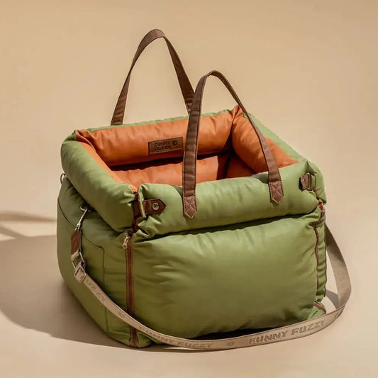 Deluxe Faux - Leather Dog Car Seat & Booster Bed with Safety Harness - mafooouk