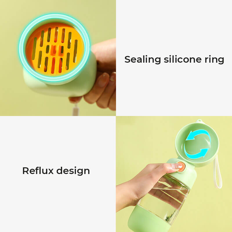 2-in-1 Portable Dog Water Bottle (400 ml) with Built-In Bowl & Food Compartmentx