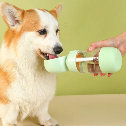 2-in-1 Portable Dog Water Bottle (400 ml) with Built-In Bowl & Food Compartmentx