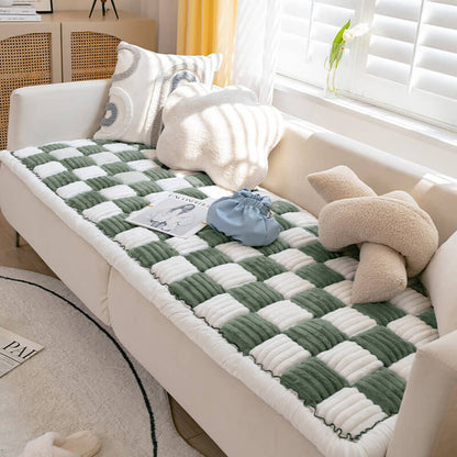 Dog Blanket for Couch – Cream Plaid Fuzzy Chenille Sofa Protector & Washable Pet Mat