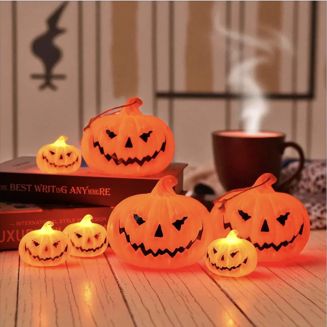 LED Halloween Pumpkin Lantern – Light-Up Ghost Face Jack-O’-Lantern, Indoor & Outdoor Halloween Party Decoration