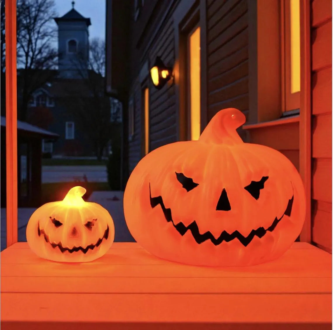 LED Halloween Pumpkin Lantern – Light-Up Ghost Face Jack-O’-Lantern, Indoor & Outdoor Halloween Party Decoration