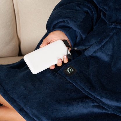 Electric Heated Hoodie Blanket – Adults Oversized, Blush Sherpa, USB Heated Wearable Throw, 3 Heat Settings