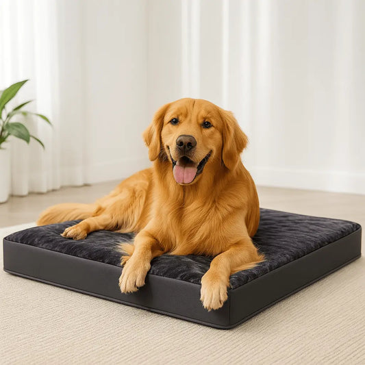 Orthopedic Waterproof XL Dog Bed – Indoor/Outdoor Faux‑Leather Cushion with Non‑Slip Base & Removable Washable Cover, Dark Grey - mafooouk