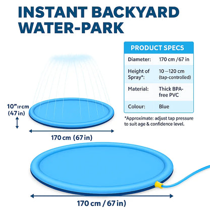 Sprinkler Splash Pad for Dogs & Kids 170 cm – Large Non - Slip PVC Water Play Mat, Adjustable Fountain Height, Foldable & Durable Outdoor Sprinkler Pad - mafooouk