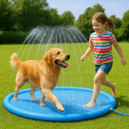 Sprinkler Splash Pad for Dogs & Kids 170 cm – Large Non - Slip PVC Water Play Mat, Adjustable Fountain Height, Foldable & Durable Outdoor Sprinkler Pad - mafooouk