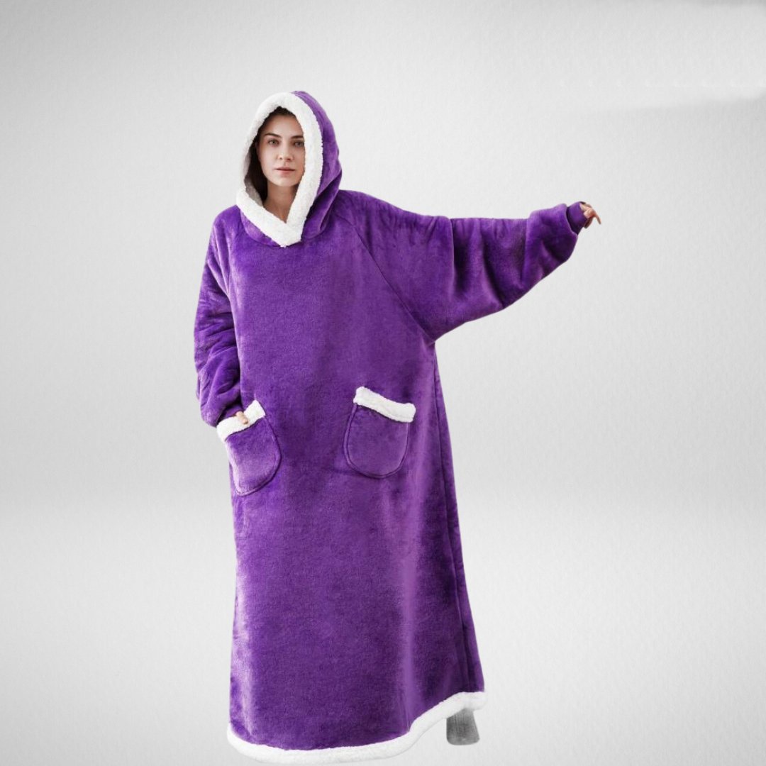 Oversized Hooded Blanket – Sherpa-Lined Microfleece Wearable Throw, One Size