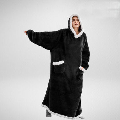 Oversized Hooded Blanket – Sherpa-Lined Microfleece Wearable Throw, One Size