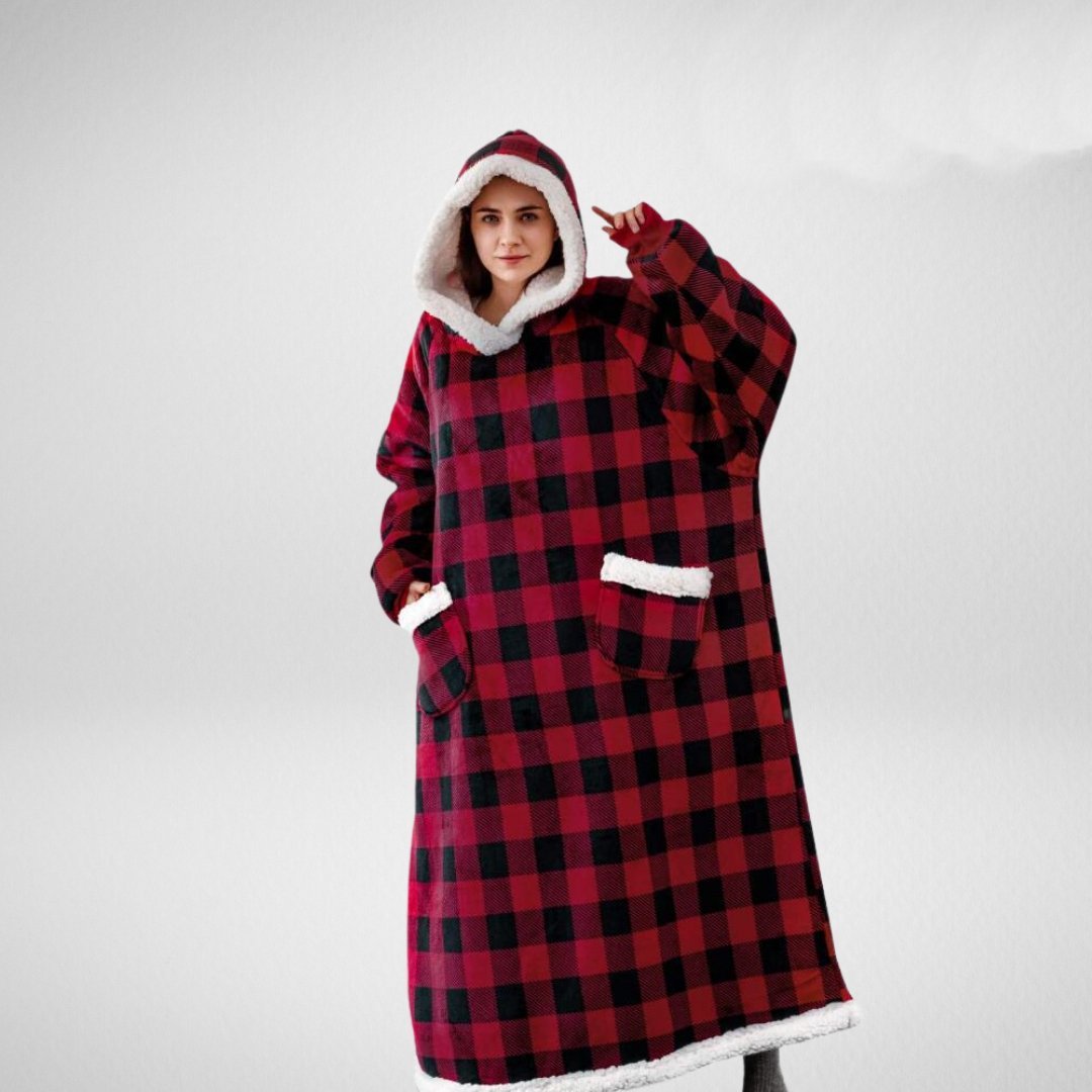 Oversized Hooded Blanket – Sherpa-Lined Microfleece Wearable Throw, One Size
